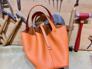 HM picotin 18cm - TC leather - 93 Orange 爱马仕橙/金扣