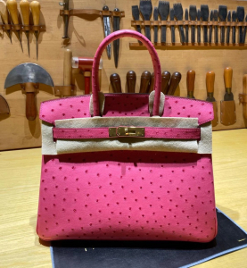 Qatar Lover BK 30cm Ostrich E5 桃粉色鸵鸟皮 金扣，现货
