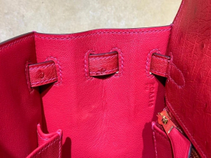 HM KL 25cm - Ostrich Leather - 53 rouge vif 正红色/金扣