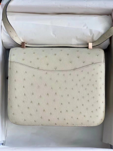 Constance 24cm Ostrich 御用原厂kk 南非鸵鸟皮 3C Parchemin 羊毛白 玫瑰金扣 Rose gold 全手工蜜蜡线缝制