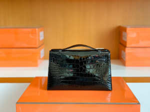 极品现货 Mini KL 一代 kl pochette crocodile 22cm 黑色 美洲 亮面鳄鱼🐊 方块 银扣 Y刻