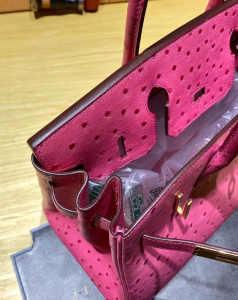 Qatar Lover BK 30cm Ostrich E5 桃粉色鸵鸟皮 金扣，现货