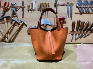 HM picotin 18cm - TC leather - 93 Orange 爱马仕橙/金扣