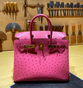 Qatar Lover BK 30cm Ostrich E5 桃粉色鸵鸟皮 金扣，现货
