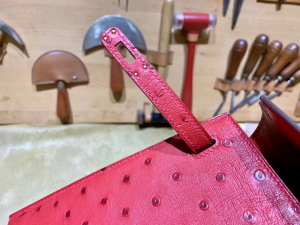 HM KL 25cm - Ostrich Leather - 53 rouge vif 正红色/金扣