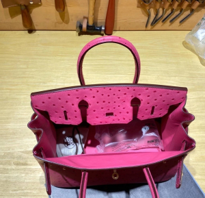 Qatar Lover BK 30cm Ostrich E5 桃粉色鸵鸟皮 金扣，现货