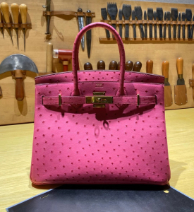 Qatar Lover BK 30cm Ostrich E5 桃粉色鸵鸟皮 金扣，现货