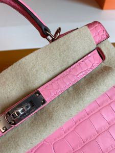 难得现货💗极品 KL crocodile 25cm 5P color 樱花粉 雾面鳄鱼皮 美洲方块 银扣