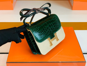 Constance 康康18cm 6Q Green 翡翠绿 亮面鳄鱼皮 美洲方块 金扣 Y刻