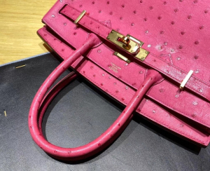 Qatar Lover BK 30cm Ostrich E5 桃粉色鸵鸟皮 金扣，现货