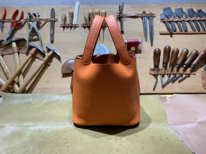 HM picotin 18cm - TC leather - 93 Orange 爱马仕橙/金扣