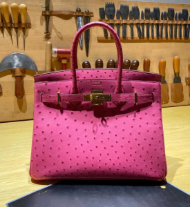 Qatar Lover BK 30cm Ostrich E5 桃粉色鸵鸟皮 金扣，现货