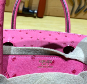 Qatar Lover BK 30cm Ostrich E5 桃粉色鸵鸟皮 金扣，现货