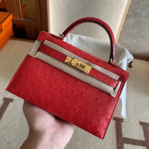 U.S.A Los Angeles HM KL mini 2 Bag S3心紅色 Rose de coeur Ostrich