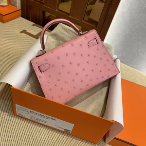 爱马仕迷你凯莉包2代价格 HM KL Mini II Ostrich L4 Rose bubblegum 泡泡粉