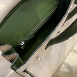BK25 羊毛白拼森林绿swift 银扣，一级手工缝制