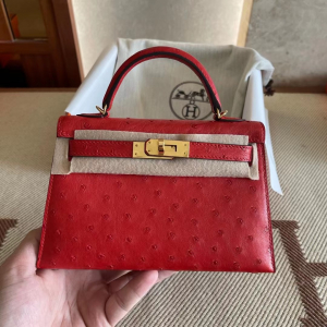 U.S.A Los Angeles HM KL mini 2 Bag S3心紅色 Rose de coeur Ostrich