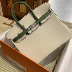 BK25 羊毛白拼森林绿swift 银扣，一级手工缝制