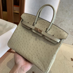 爱马仕HM铂金包 BK 25cm 3C羊毛白 南非鸵鸟皮 全手工缝 银扣