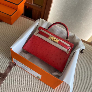 U.S.A Los Angeles HM KL mini 2 Bag S3心紅色 Rose de coeur Ostrich