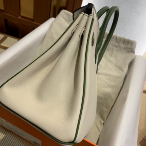 BK25 羊毛白拼森林绿swift 银扣，一级手工缝制