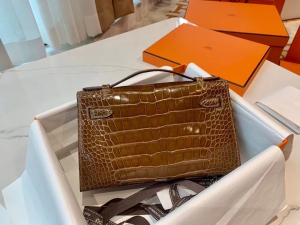 Hong Kong HM KL Pochette CC31 Miel Shiny Alligator Crocodile