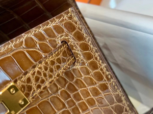Hong Kong HM KL Pochette CC31 Miel Shiny Alligator Crocodile