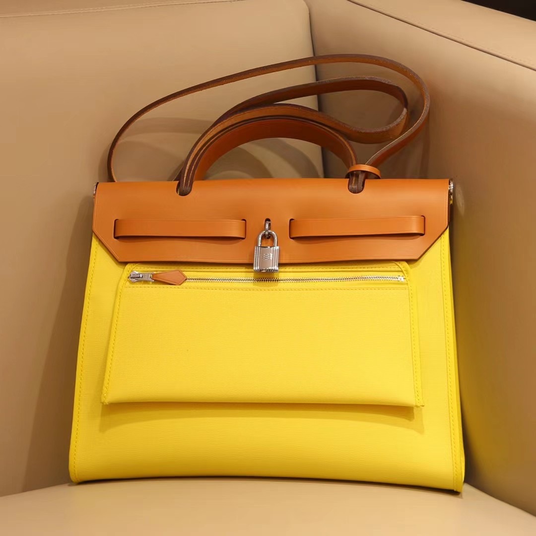 HM Herbag Zip 31手提包 H Berline帆布Hunter牛皮手提包