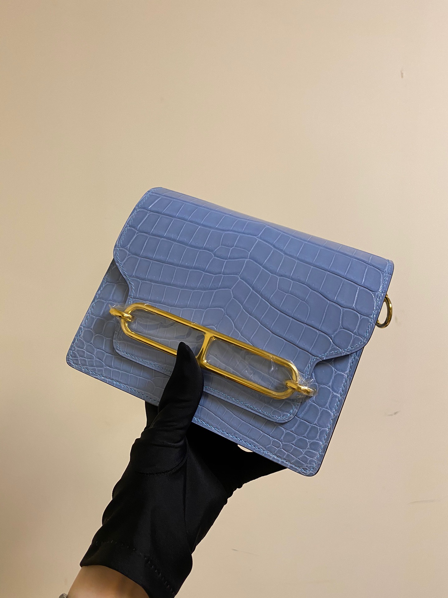 猪鼻子 18Cm 亮面 鳄鱼皮 BB蓝 专柜最新 法国HCP 超模刘雯，杨幂，唐嫣