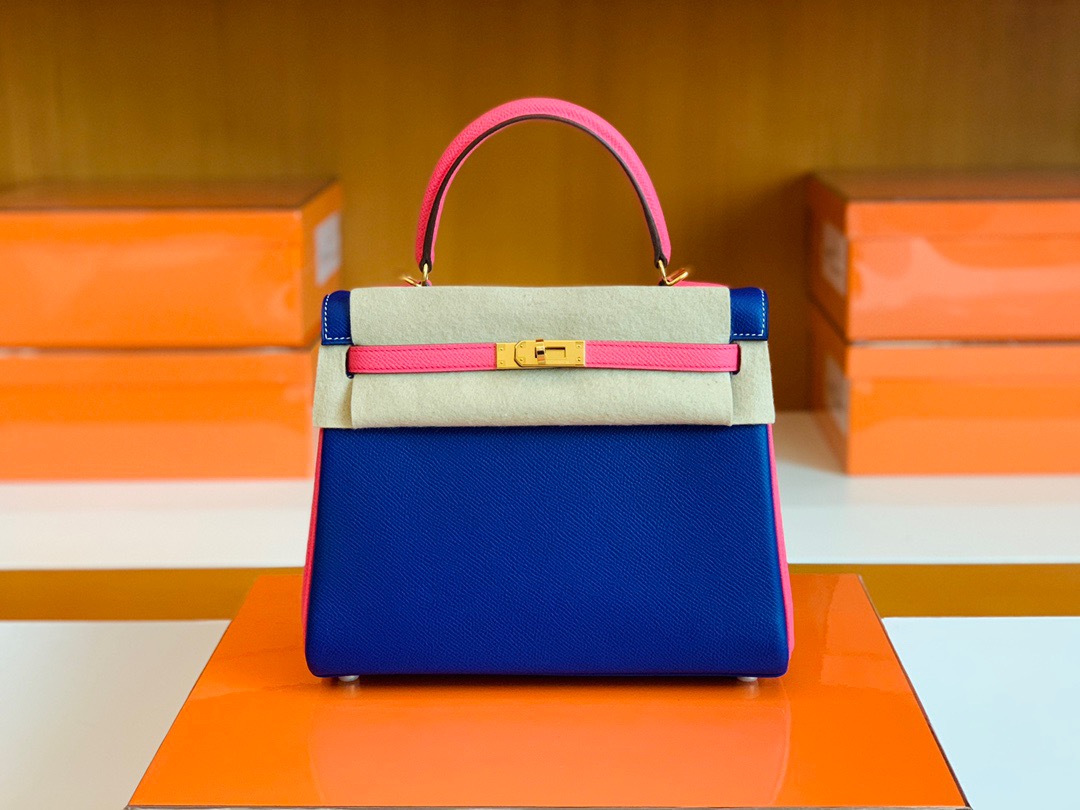 Kuwait shop KL 25cm rose azalee 8W唇膏粉拼 7T blue electric 电光蓝 Epsom皮 金扣 内缝 拼色