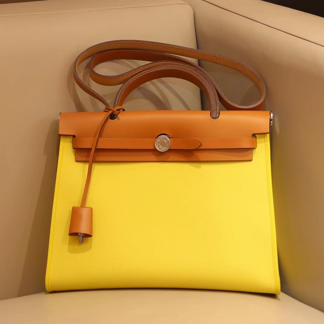 HM Herbag Zip 31手提包 H Berline帆布Hunter牛皮手提包