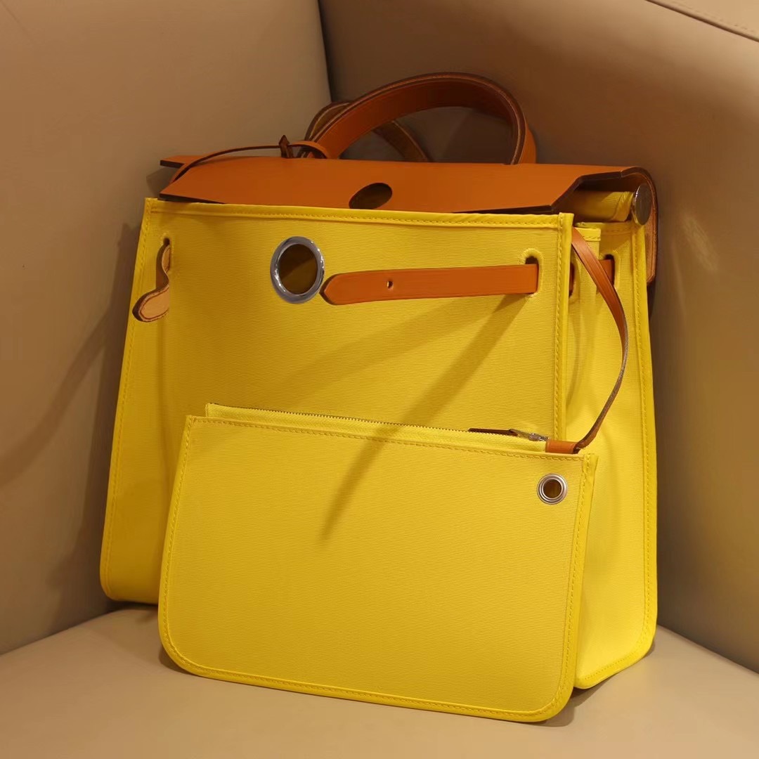 HM Herbag Zip 31手提包 H Berline帆布Hunter牛皮手提包