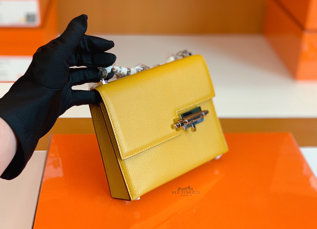 Herems mini VR Chaine bag 小号17 山羊皮 Chevre 9D琥珀黄银扣