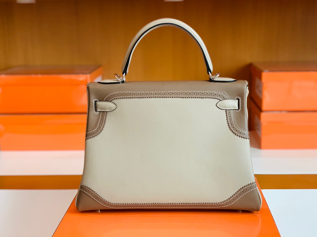 爱马仕凯莉包蕾丝款HM KL bag 32 Swift calfskin CK18大象灰拼接钻石灰