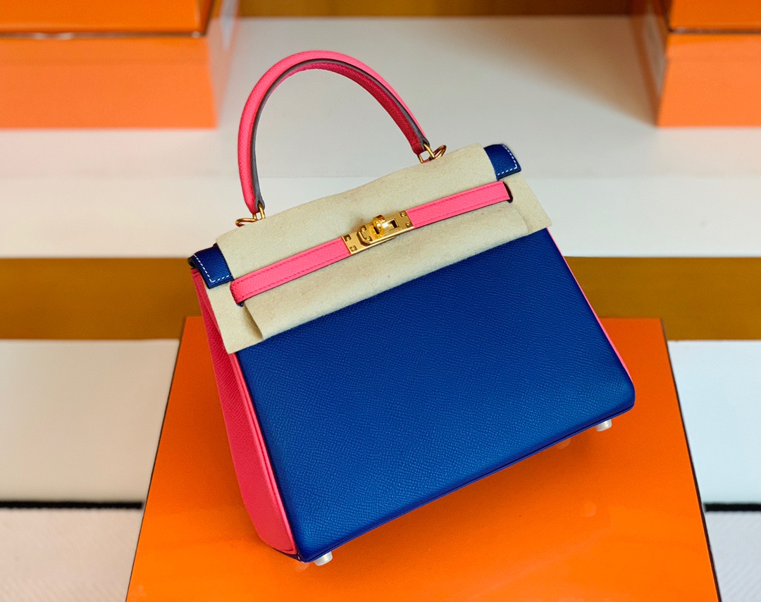 Kuwait shop KL 25cm rose azalee 8W唇膏粉拼 7T blue electric 电光蓝 Epsom皮 金扣 内缝 拼色
