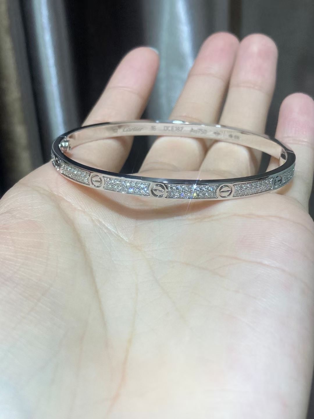 18K GOLD LOVE BRACELET WITH PAVE DIAMONDS SMALL MODEL