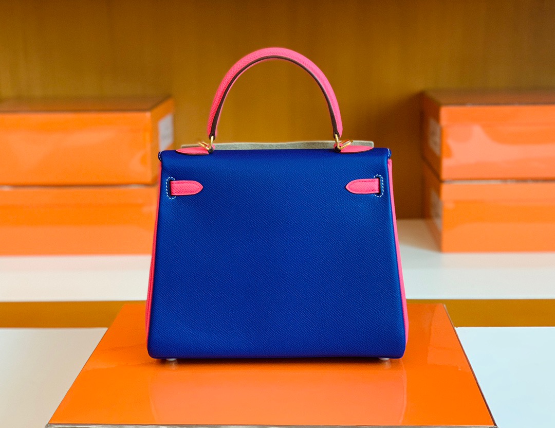 Kuwait shop KL 25cm rose azalee 8W唇膏粉拼 7T blue electric 电光蓝 Epsom皮 金扣 内缝 拼色