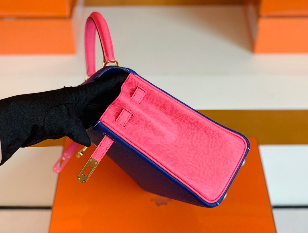 Kuwait shop KL 25cm rose azalee 8W唇膏粉拼 7T blue electric 电光蓝 Epsom皮 金扣 内缝 拼色