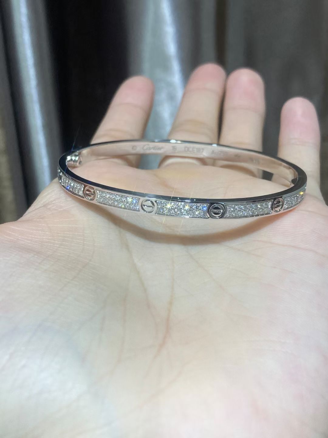 18K GOLD LOVE BRACELET WITH PAVE DIAMONDS SMALL MODEL