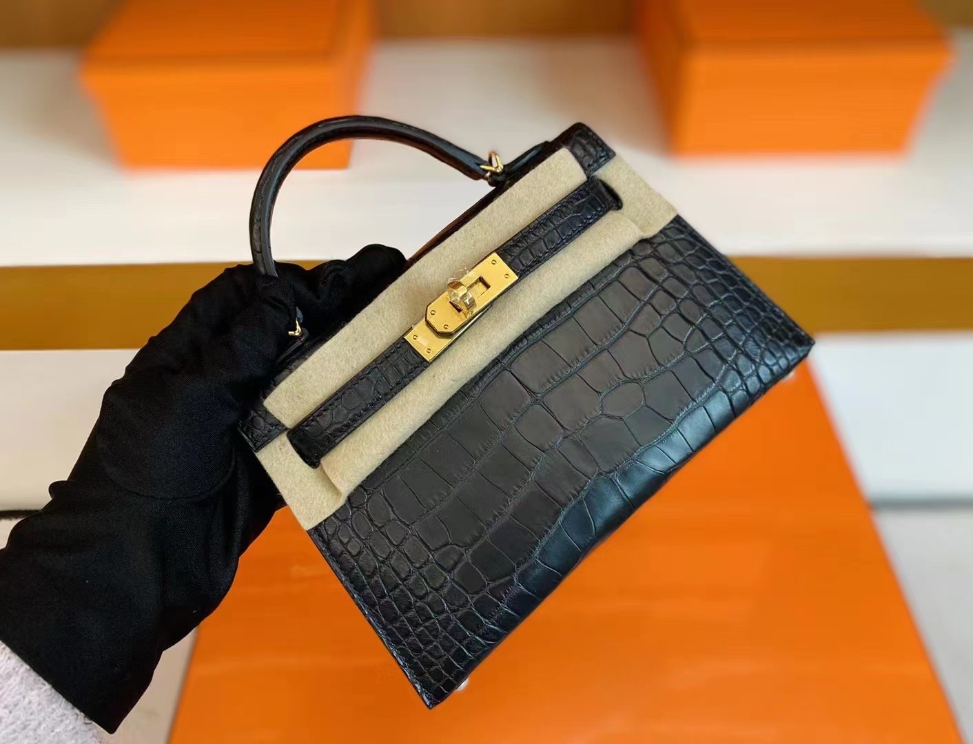 HM KL Mini II 2代 89 Noir Matte Alligator Crocodile