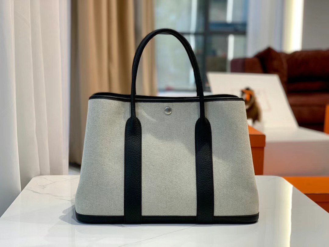 VIP一级品 Garden party 36cm 黑色拼帆布  代购级别品质