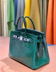 HM crocodile leather 100%法国原装正品鳄鱼皮 法国GC皮厂，野生湾鳄bk35 6Q翡翠绿 银扣
