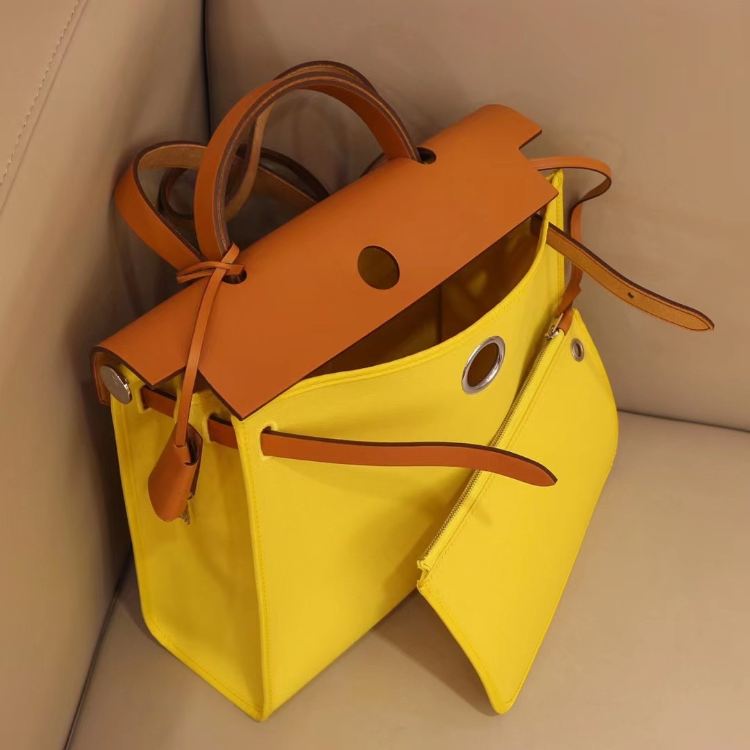 HM Herbag Zip 31手提包 H Berline帆布Hunter牛皮手提包