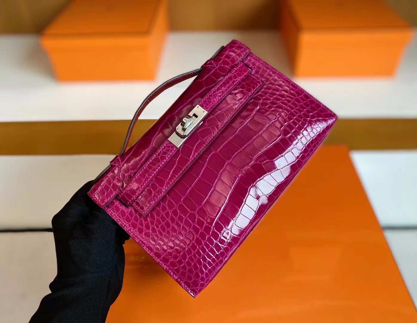 Expo 2020 Dubai HM mini kl pochette 一代 j5天方夜谭紫 rose sheherazade 亮面鳄鱼