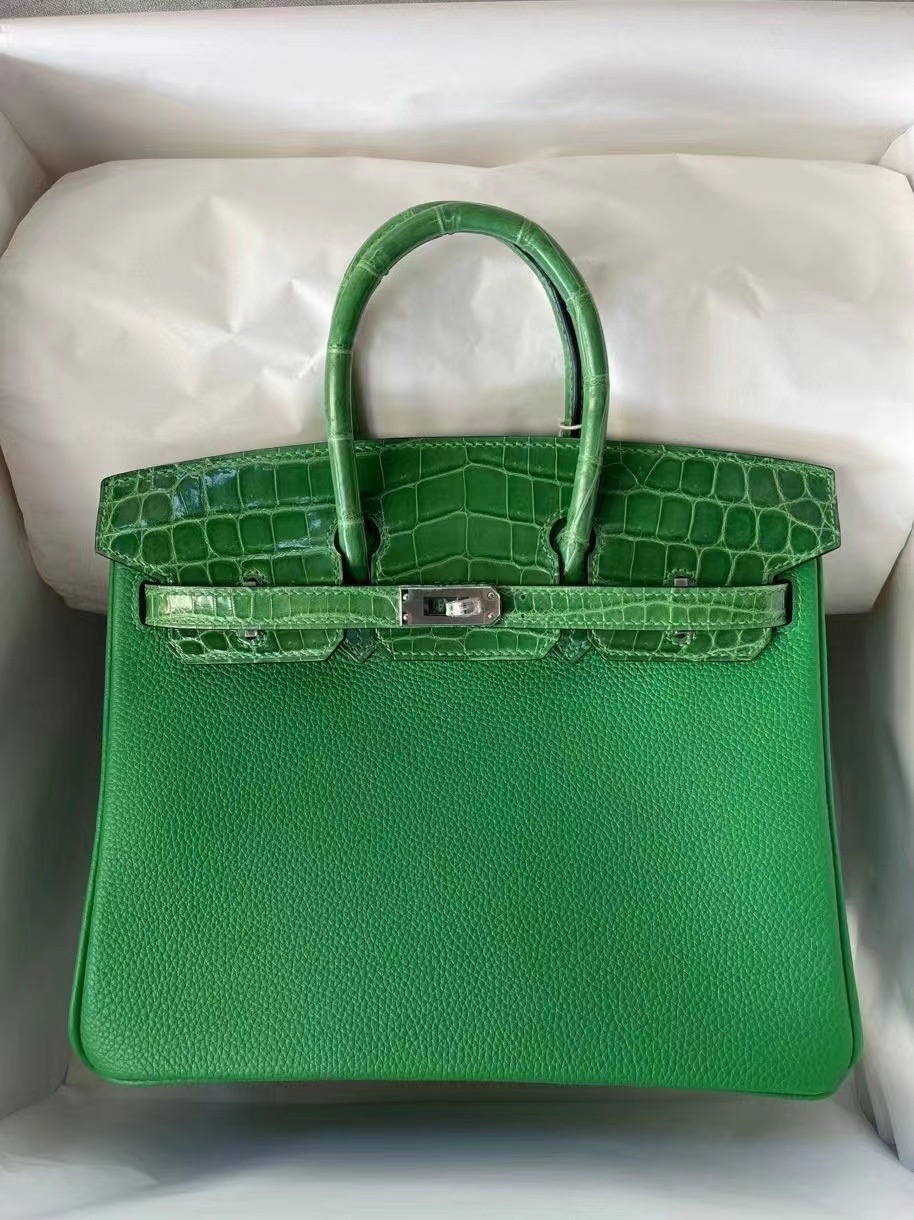 Touch 系列！ BK25cm  竹子绿拼亮面两点仙人掌绿鳄鱼🐊 银扣 顶级手缝 😍