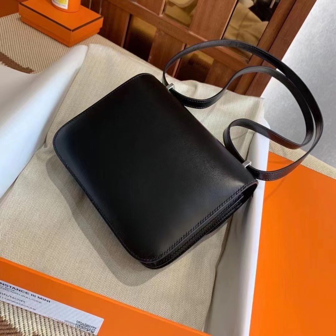 爱马仕康斯坦包 空姐包 HM Constance 18 Box calfskin CK89黑色 蜥蜴扣