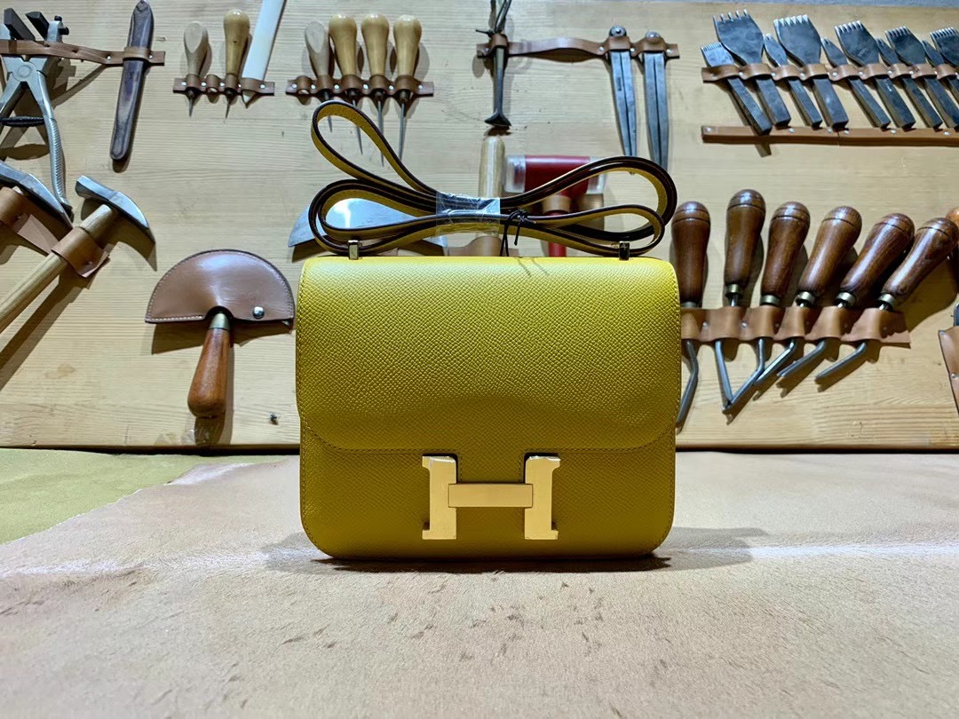 VIP一级品 constance 19cm EP 9D Jaune ambre琥珀黄/金扣 手工缝制 臻品鉴赏