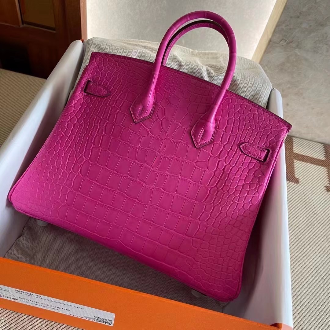 爱马仕铂金包价格 Abu Dhabi UAE HM BK 25cm 5R Rose Shocking 荧光粉色 Matte alligator crocodile 雾面方块 美洲鳄鱼