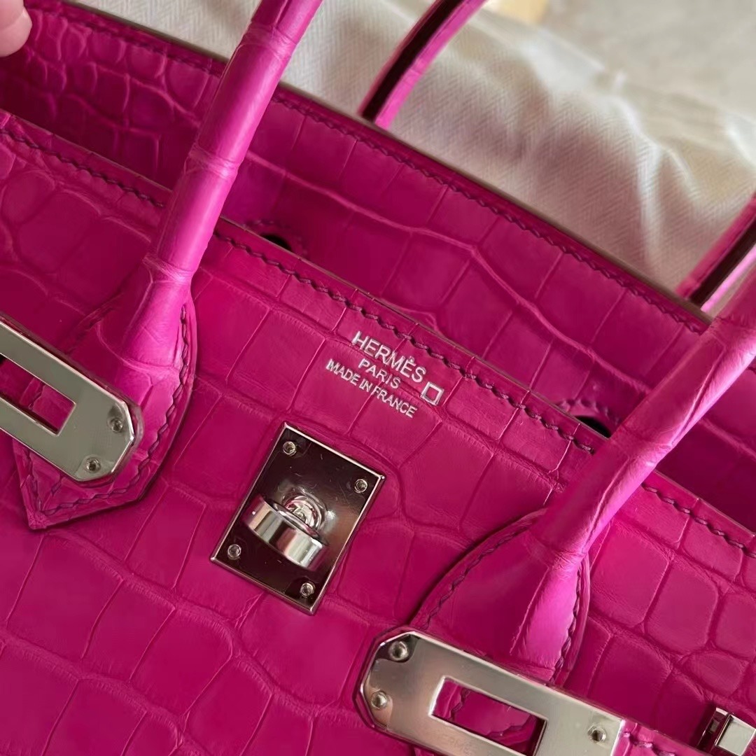 Abu Dhabi UAE HM BK 25cm Matte alligator crocodile 5R Rose Shocking 荧光粉色