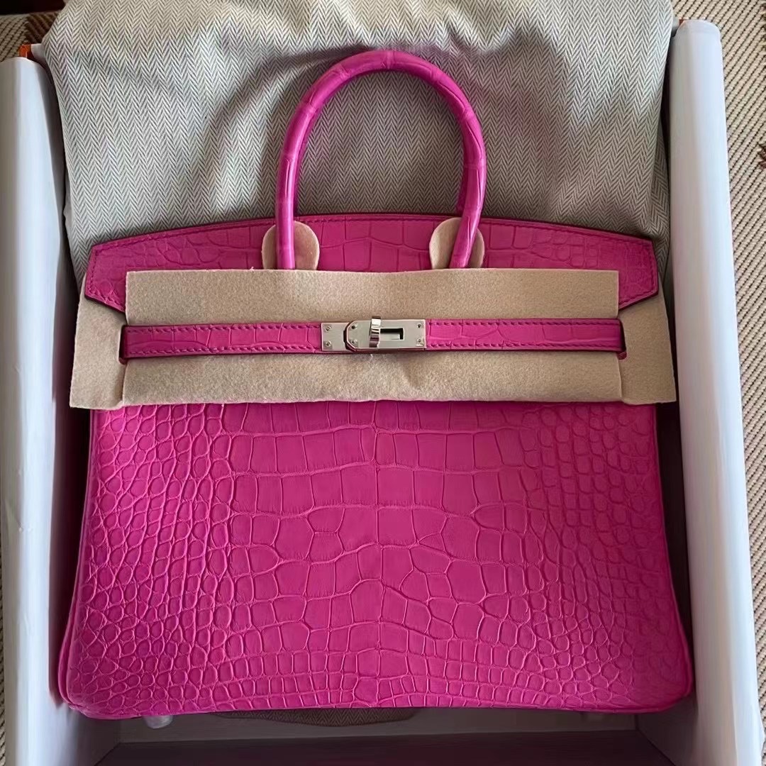 爱马仕铂金包价格 Abu Dhabi UAE HM BK 25cm 5R Rose Shocking 荧光粉色 Matte alligator crocodile 雾面方块 美洲鳄鱼